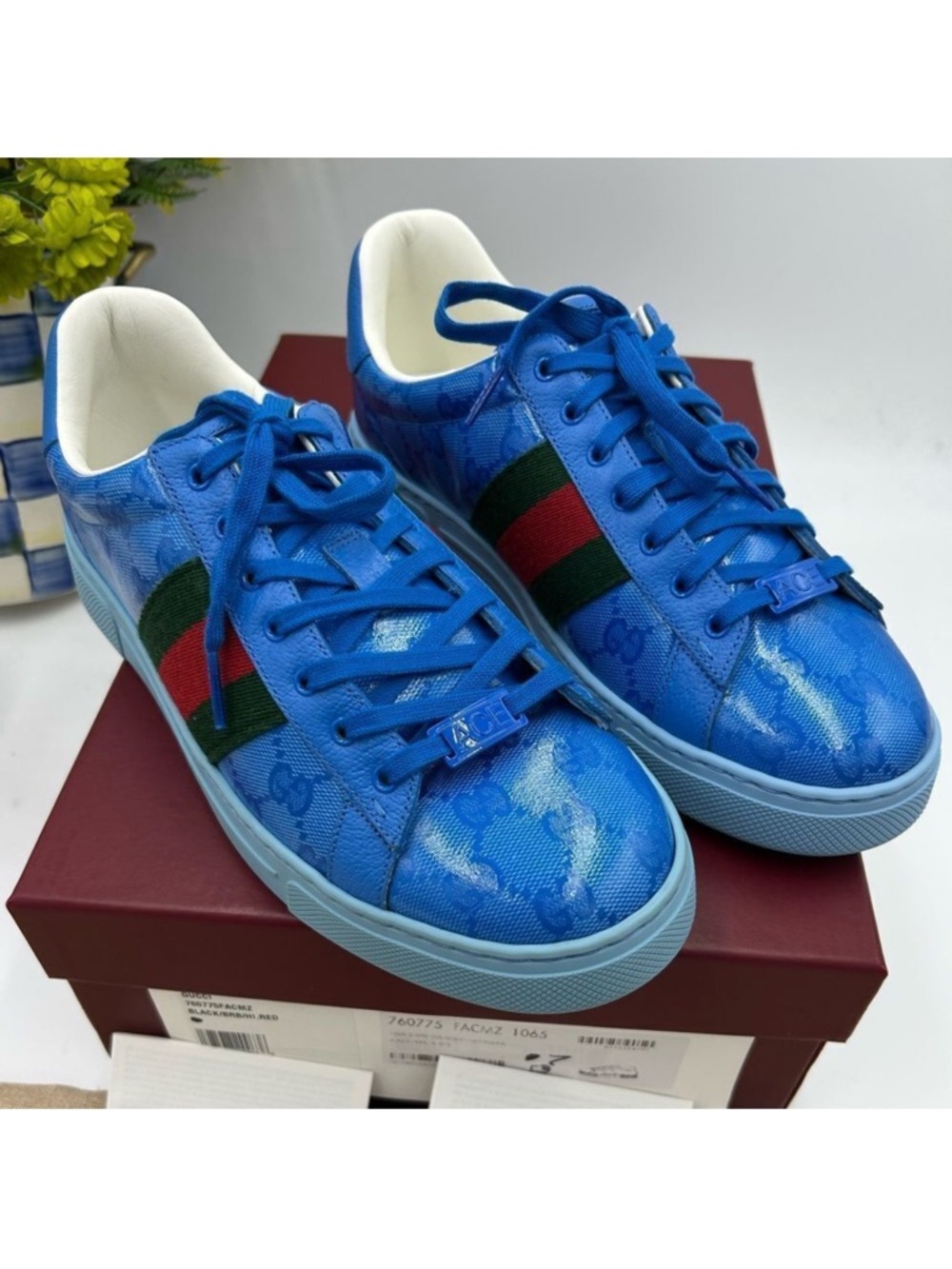 Gucci Blue ace crystal canvas  Leather Low-Top Sneakers . Size 7 fits 8.